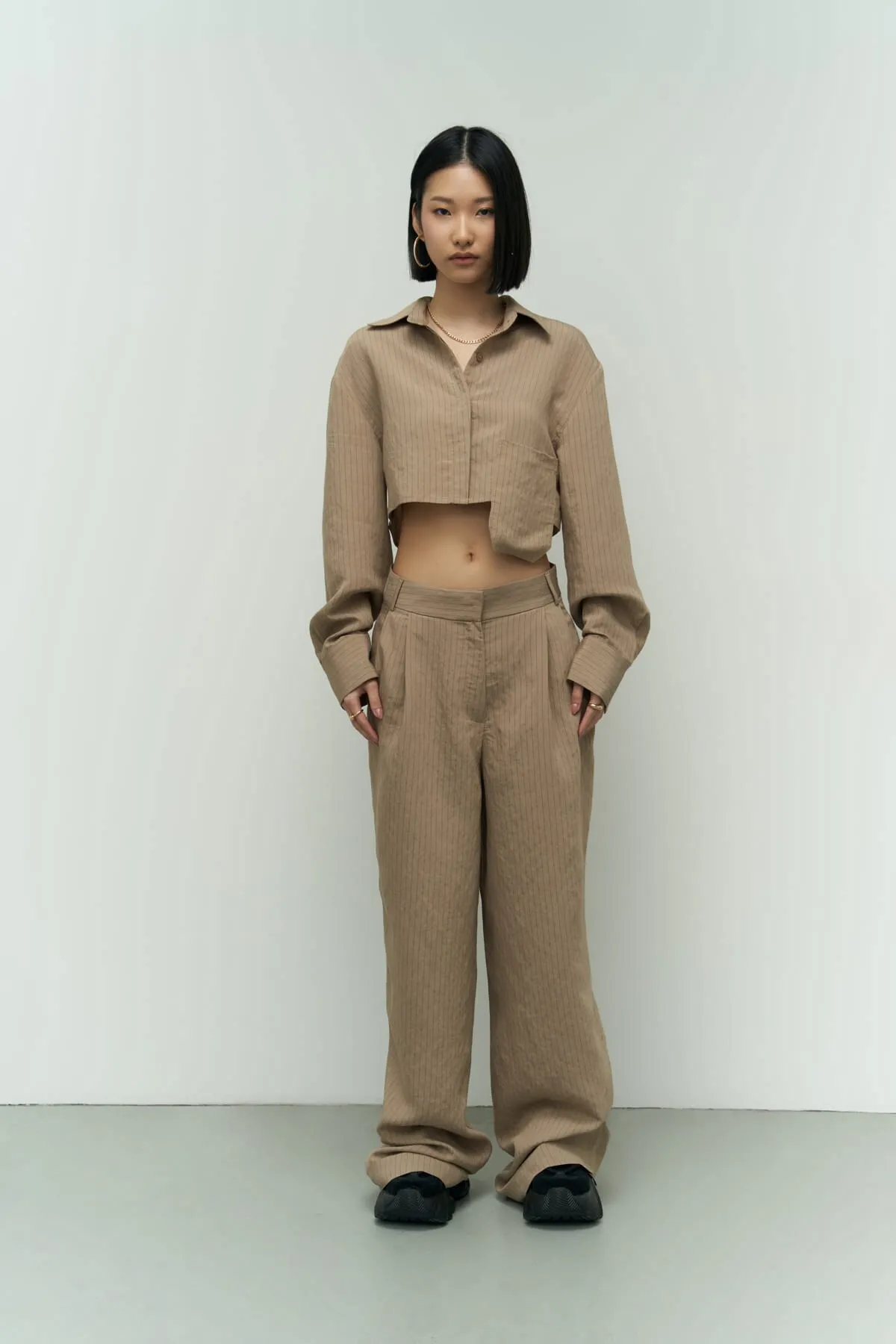MAİ COLLECTİON  Valente Nerzfarbenes Crop-Hemd-Hose-Set