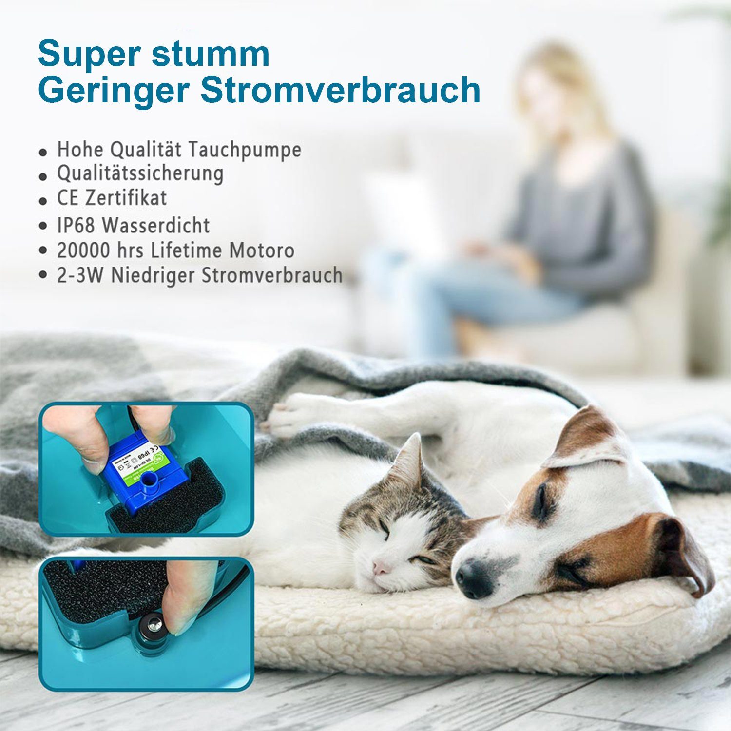 Kpaloft Trinkbrunnen 2 l, Hund LED Trinkautomat, Katzen Wasserspender leise