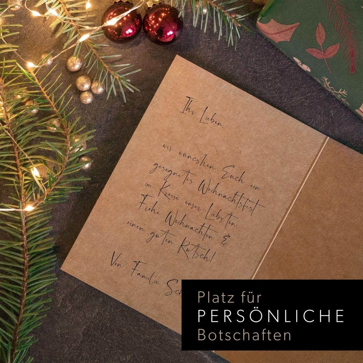 bigdaygraphix Weihnachtskarte 20 Weihnachtskarten ohne Umschläge, Klappkarten aus Kraftpapier