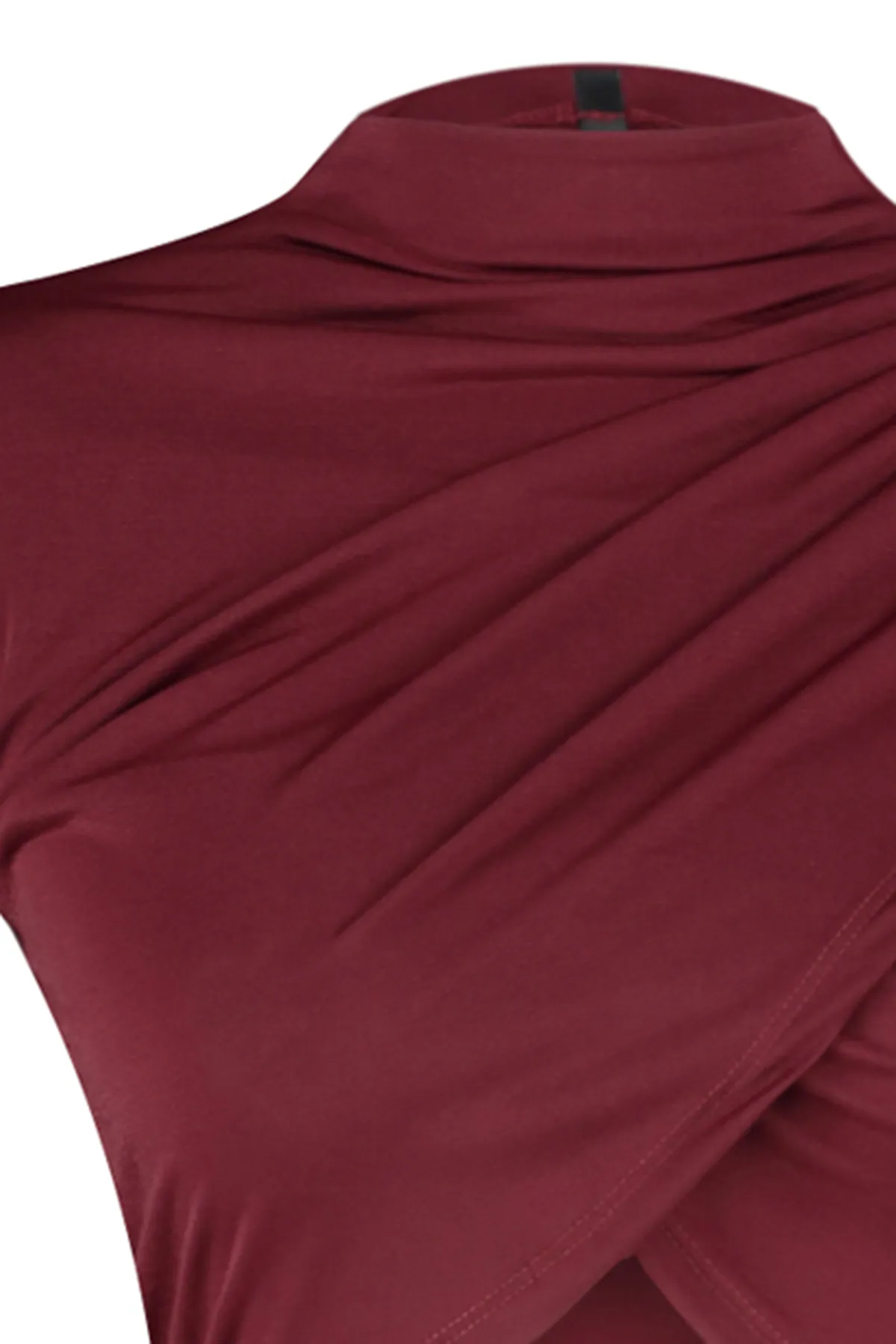 Trendyol Collection  Weinrote, drapierte Crop-Bluse mit hohem Kragen und hohem Kragen TWOAW24BZ00164