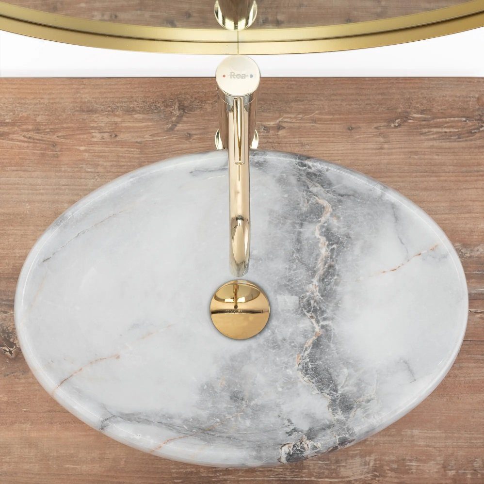Badezimmer Rea Aufsatzwaschbecken Linda Granit Matt Marmor Naturstein 48,5x34 cm