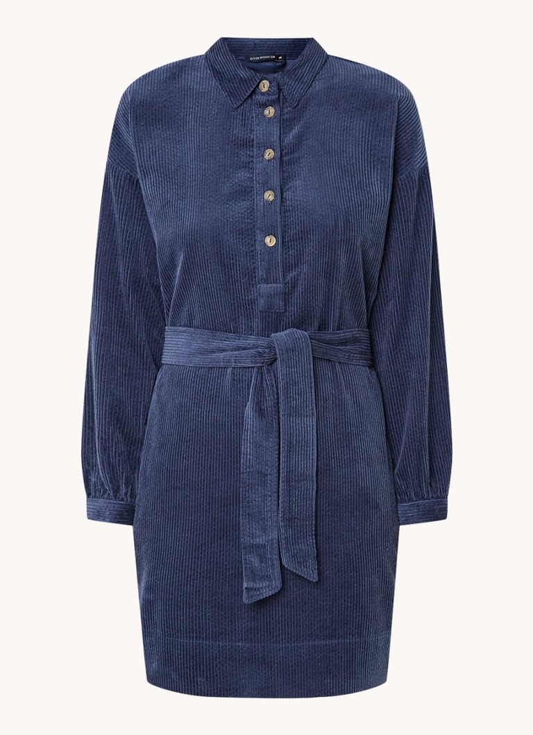 Robe-blouse courte en velours côtelé River Woods avec ceinture à nouer et poches latérales