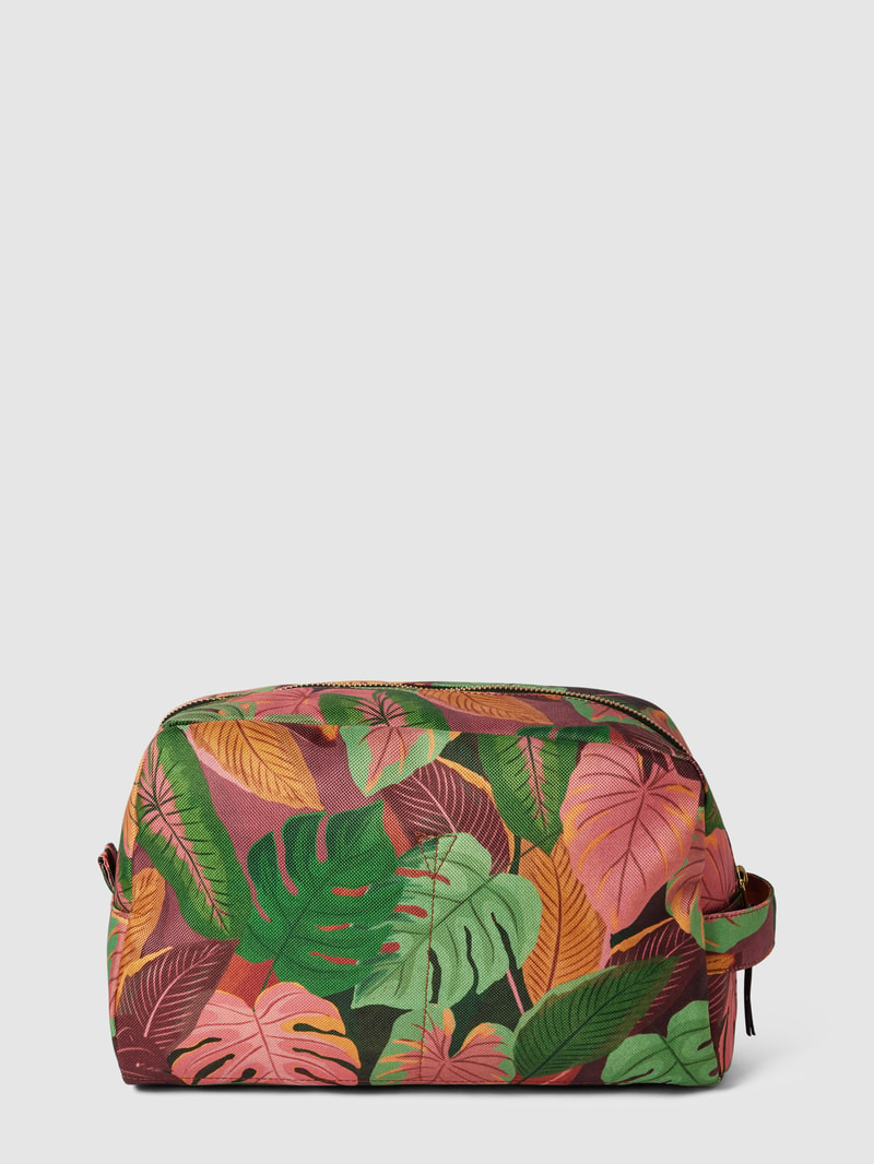 Kosmetiktasche mit Label-Patch Modell 'Mia' in olivgrün
