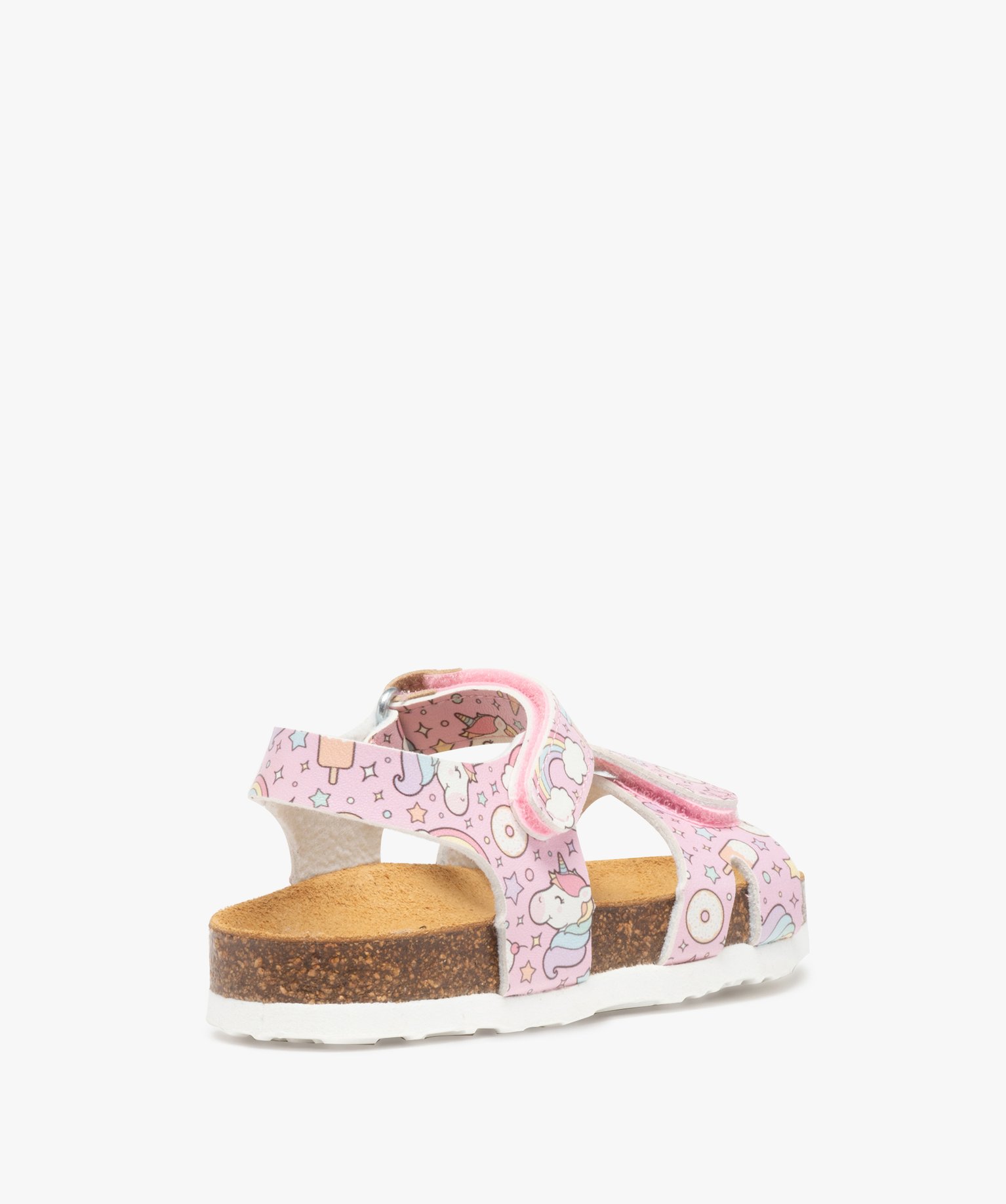Sandales fille à semelle liège et brides scratch licorne rose | GEMO