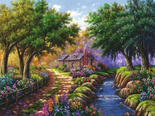 Puzzle 1500 Teile - Cottage am Fluß