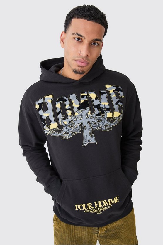 Oversized Camo Flock Print Hoodie