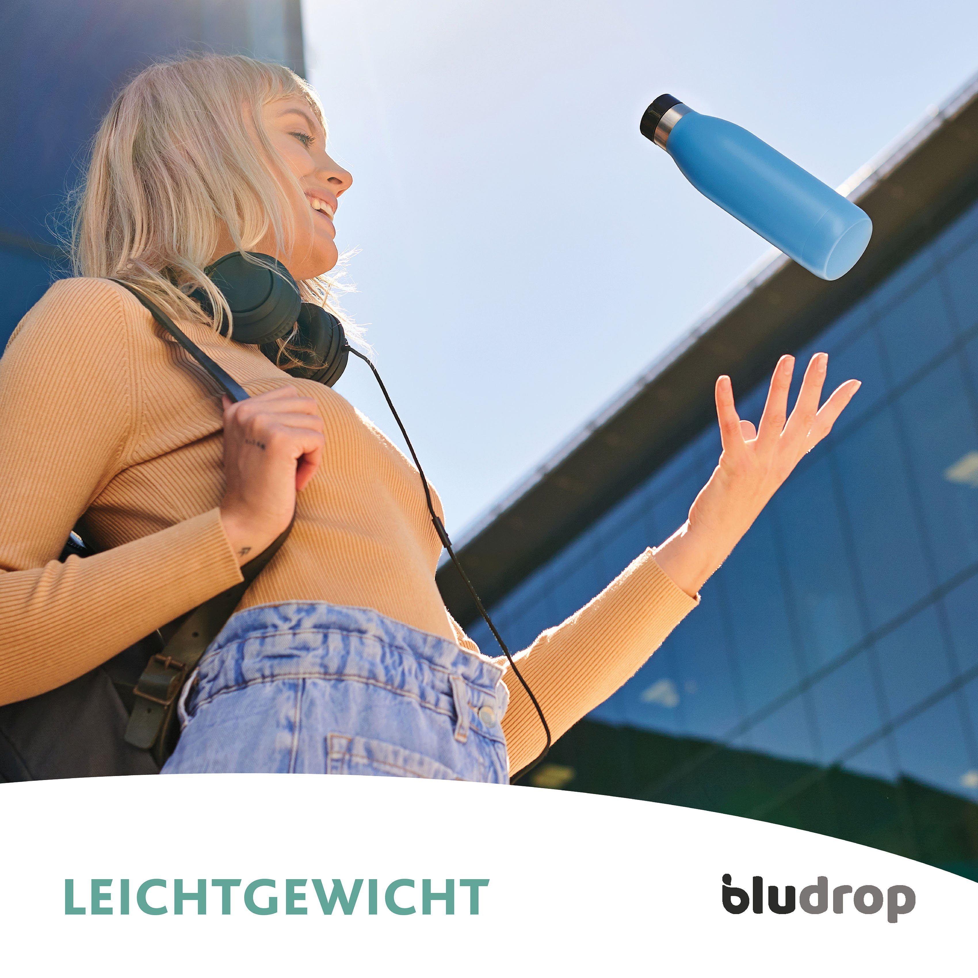 Emsa Trinkflasche Bludrop Color, Edelstahl, Quick-Press Deckel, 12h warm/24h kühl, spülmaschinenfest