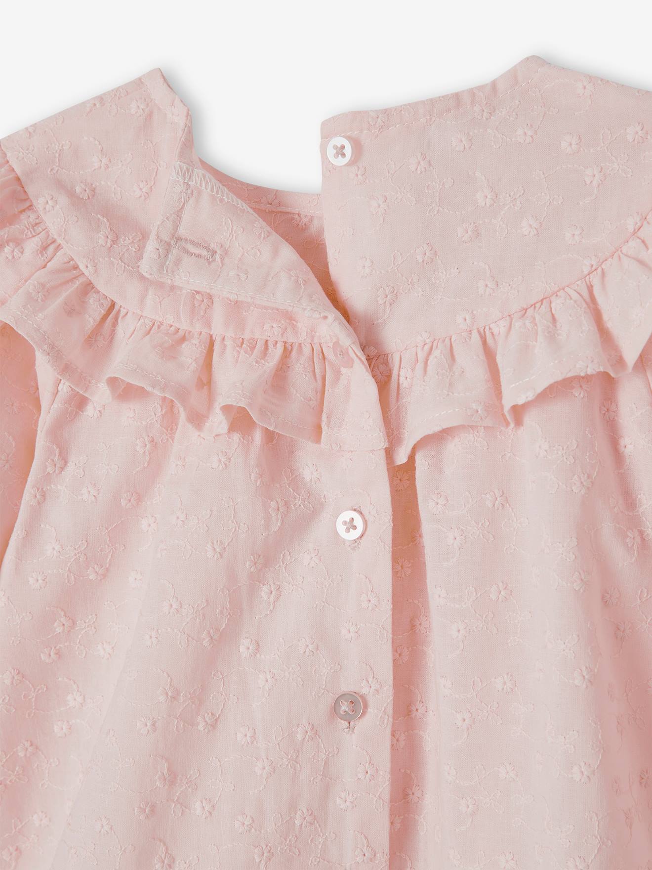 Blouse brodée bébé à volant écru