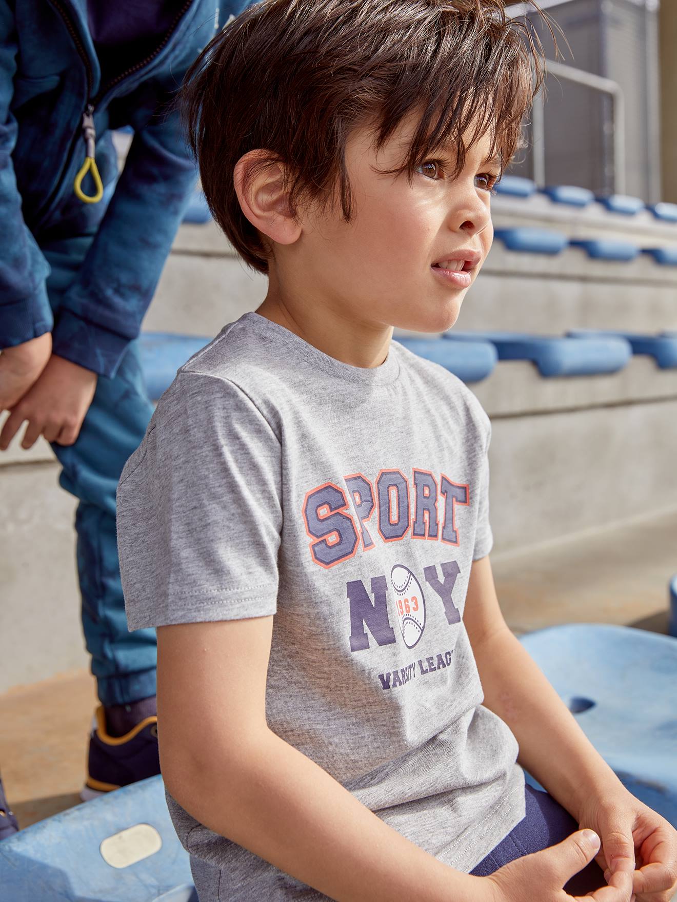 T-shirt team sport Basics garçon gris chiné moyen