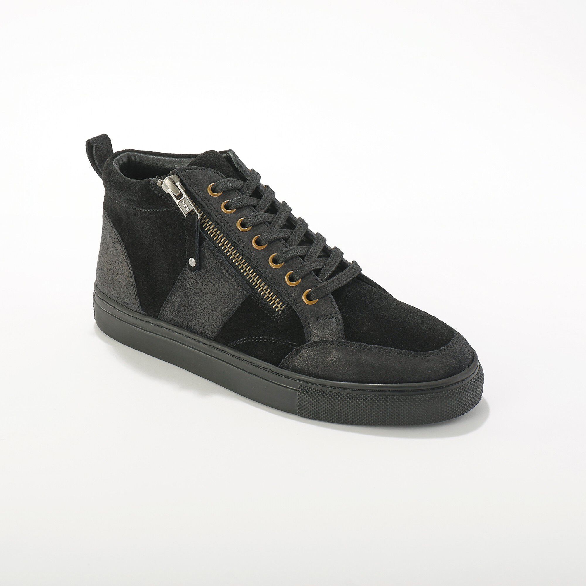 Baskets montantes zippées en cuir et croûte de cuir