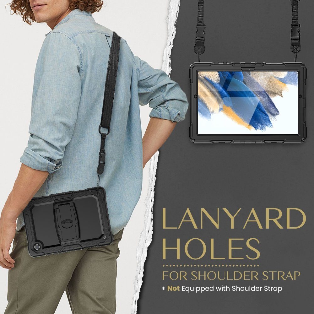 Wigento Tablet-Hülle Für Samsung Galaxy Tab A8 10.5 2021 X200 / X205 aufstellbare Outdoor Hybrid Schwarz mit Trage Gurt Tablet Tasche Etuis Cover Case Schutz Robust Neu