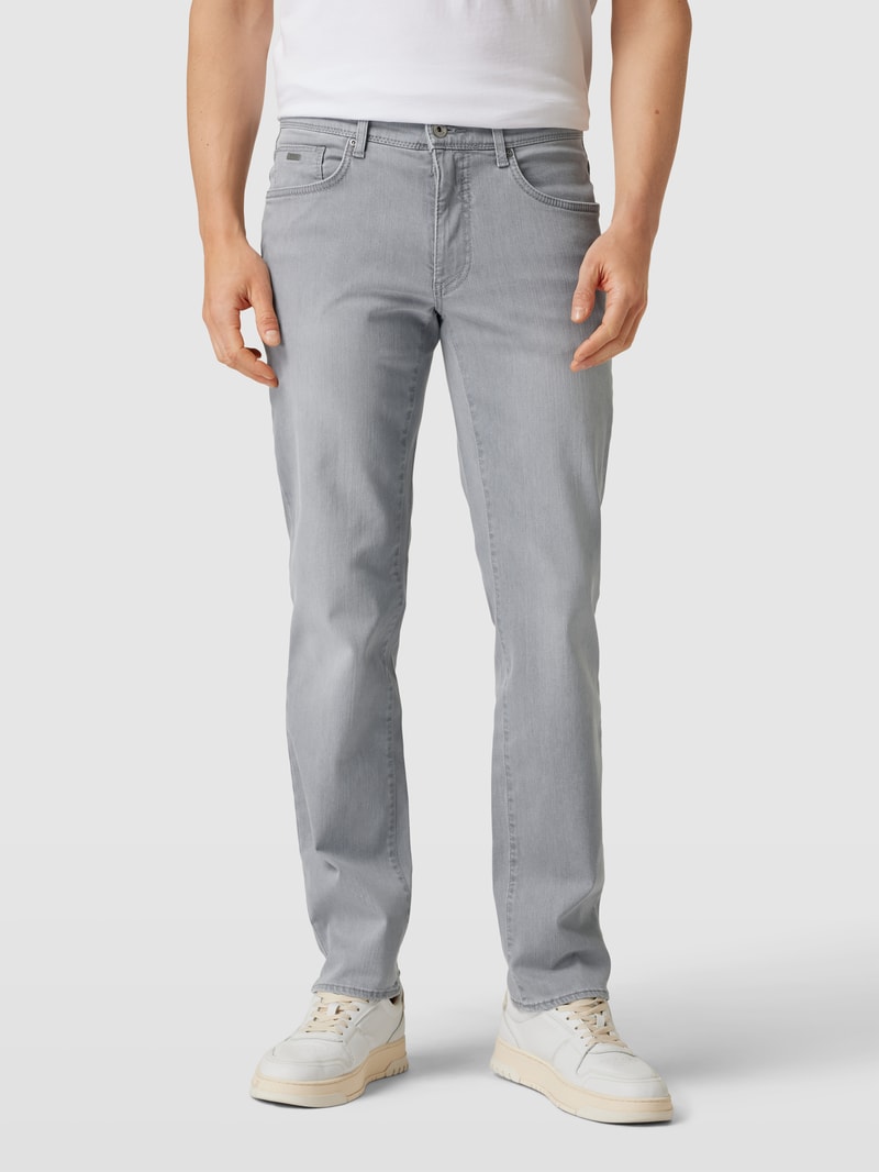 Straight Fit Jeans mit Label-Patch Modell 'Cadiz' in hellgrau