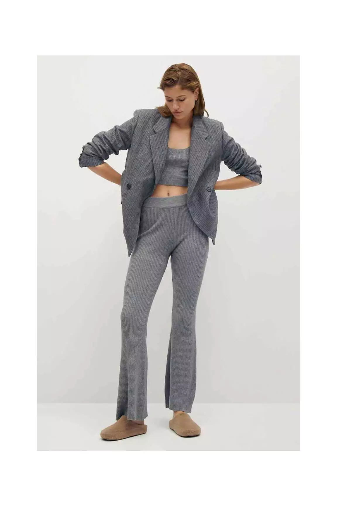 Mango Crop Tops Femme couleur gris