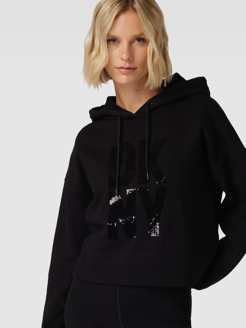 Hoodie mit Paillettenbesatz Modell 'STACKED SEQUIN LOGO' in schwarz