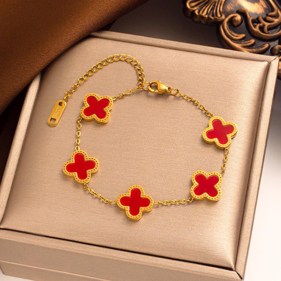 ENGELSINN Armband Schmuck Armreif Charm Armband Armreif Kettenarmband Blume Rot (1-tlg), inkl. Geschenkbox