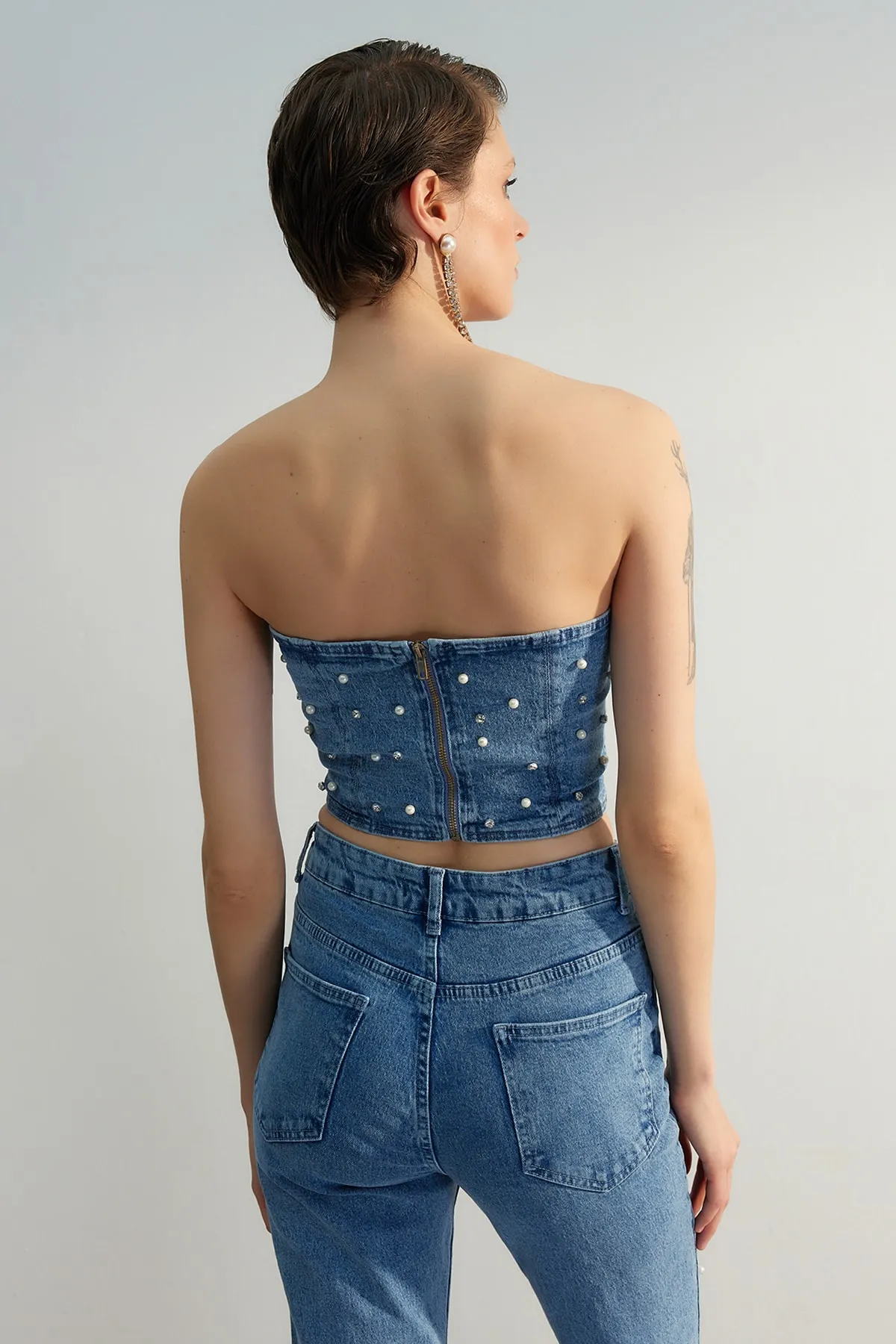 Trendyol Collection  Blue Pearl Denim-Bustier in limitierter Auflage TWOSS23BS00018