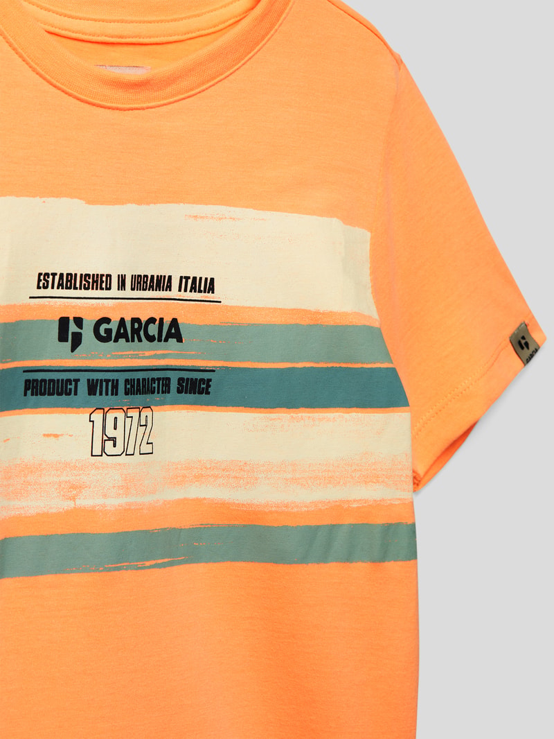 T-Shirt mit Label-Print in neon orange