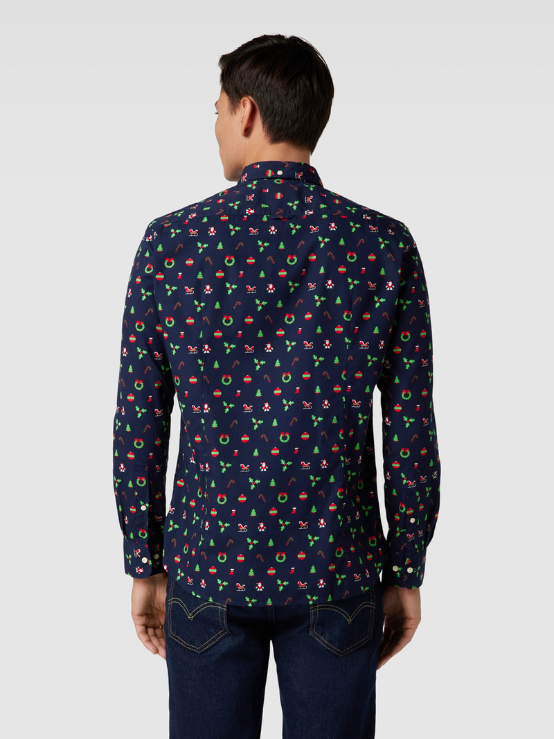 Regular Fit Freizeithemd mit Allover-Muster in marineblau