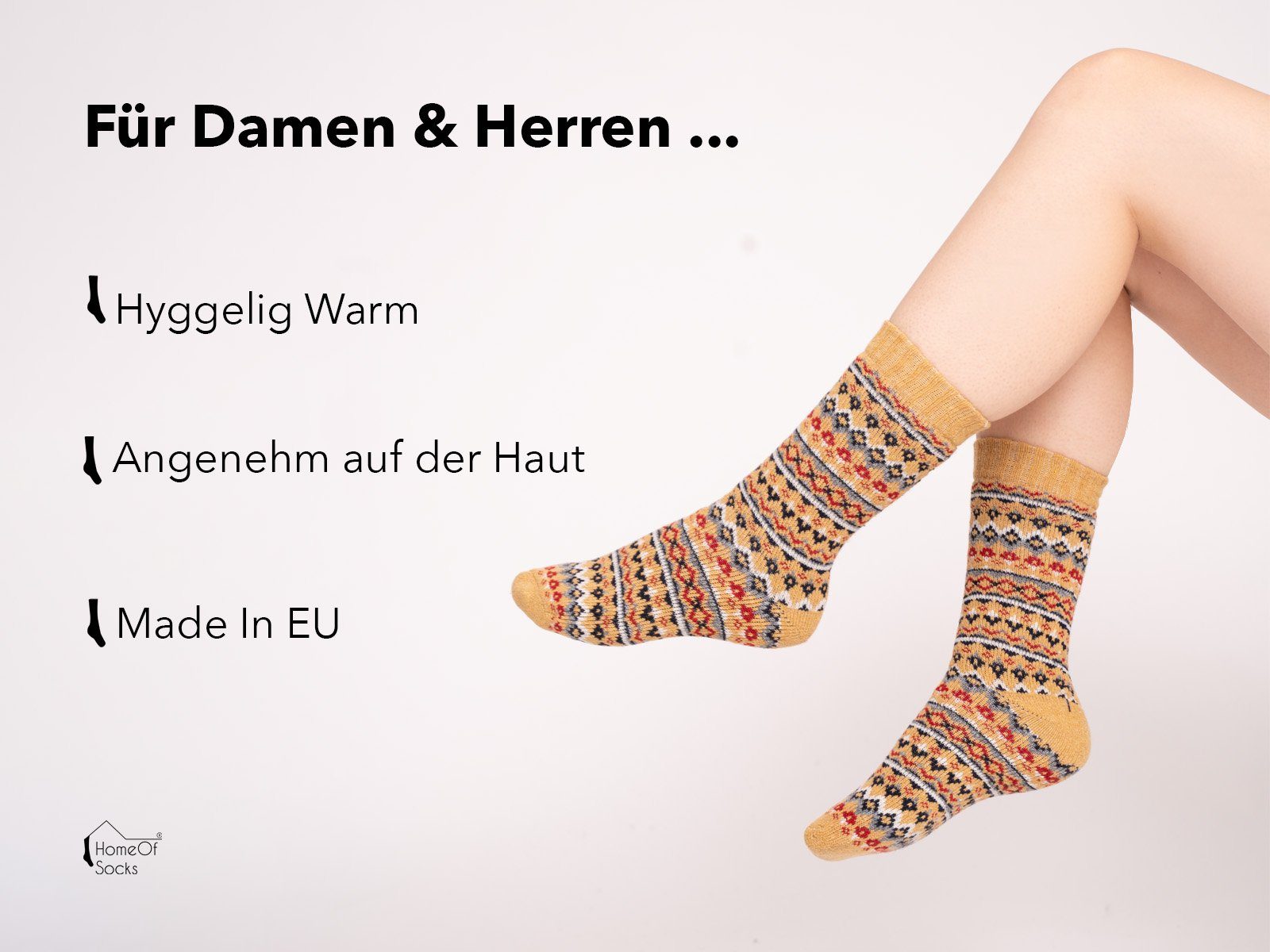 HomeOfSocks Socken Hygge Socken Dick Für Herren & Damen mit Wolle Dicke Socken Hyggelig Warm Mit Hohem 45% Wollanteil In Bunten Design