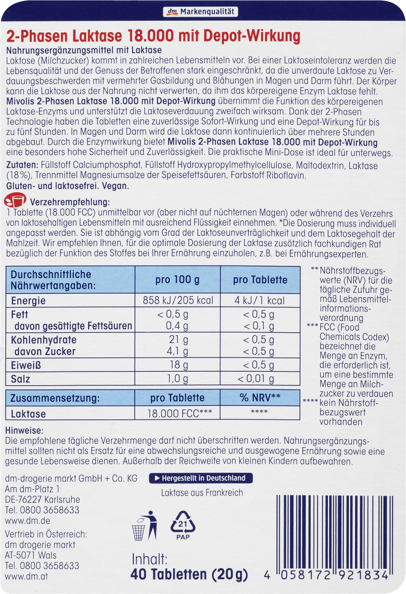 Laktase 18000 2-Phasen Tabletten 40 St, 40 St