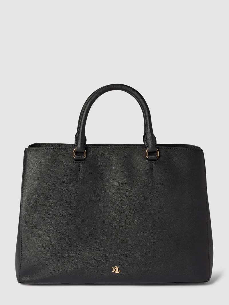Handtasche aus Rindsleder mit Label-Applikation in schwarz