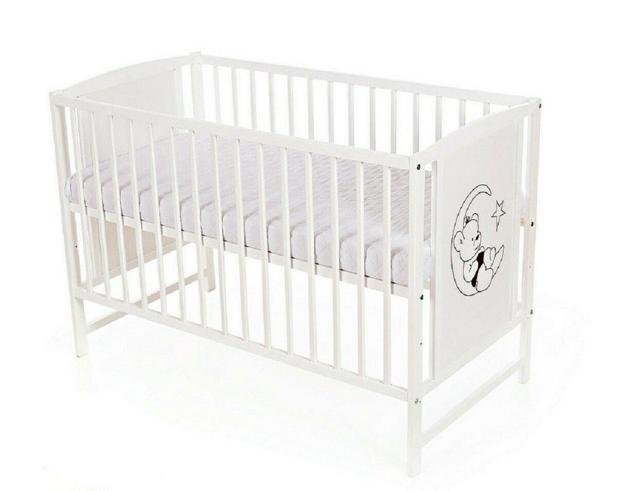 Babyhafen Babybett Babybett Teddy weiß 60 × 120 cm mit Matratze Kinderbett Gitterbett