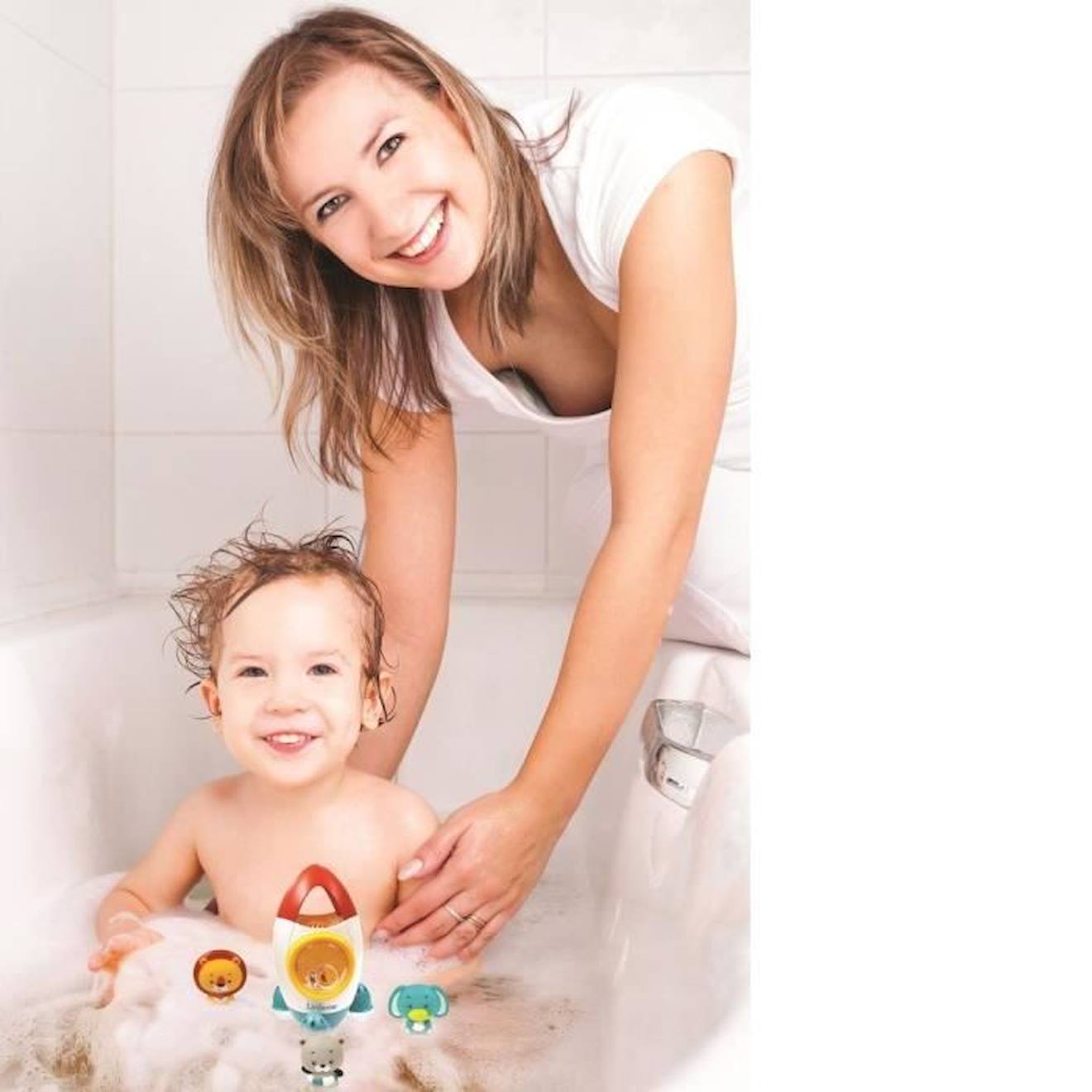 Set de jeu de bain fusée avec 3 animaux souples vert