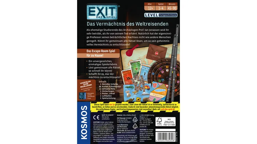 KOSMOS - EXIT® - Das Spiel: Das Vermächtnis des Weltreisenden, Level: Fortgeschrittene