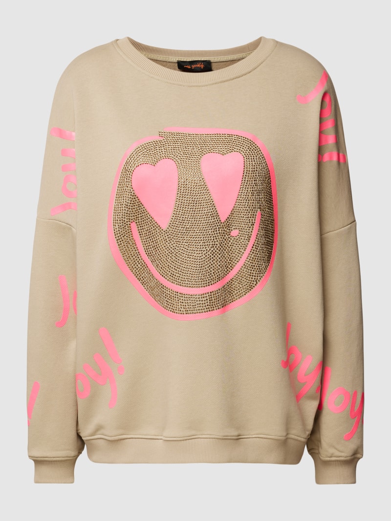 Sweatshirt mit Strasssteinbesatz Modell 'JOY' in sand