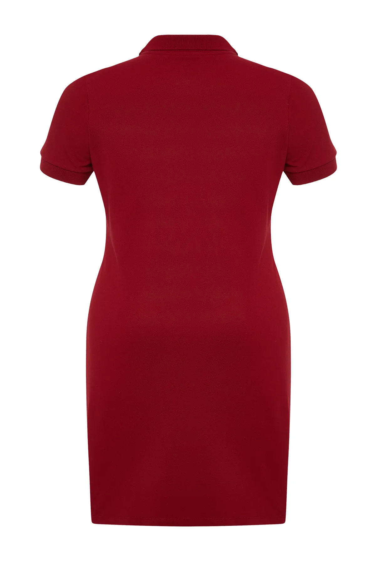 Trendyol Curve  Weinrotes Mini-Strickkleid mit Polokragen TBBSS24AH00164