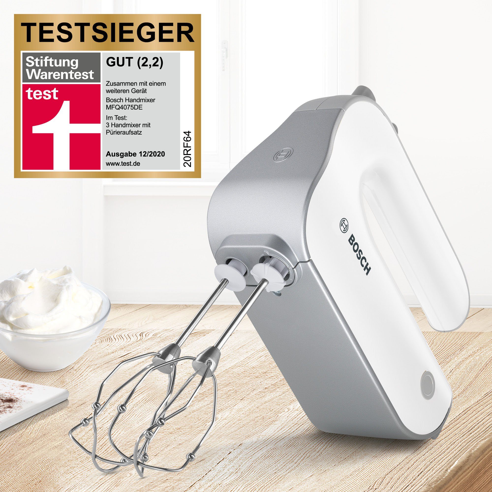 BOSCH Handmixer Styline MFQ4075DE, 550 W, 2 Rührbesen, 2 Edelstahl-Knethaken, 2 Turbobesen, Pürierstab