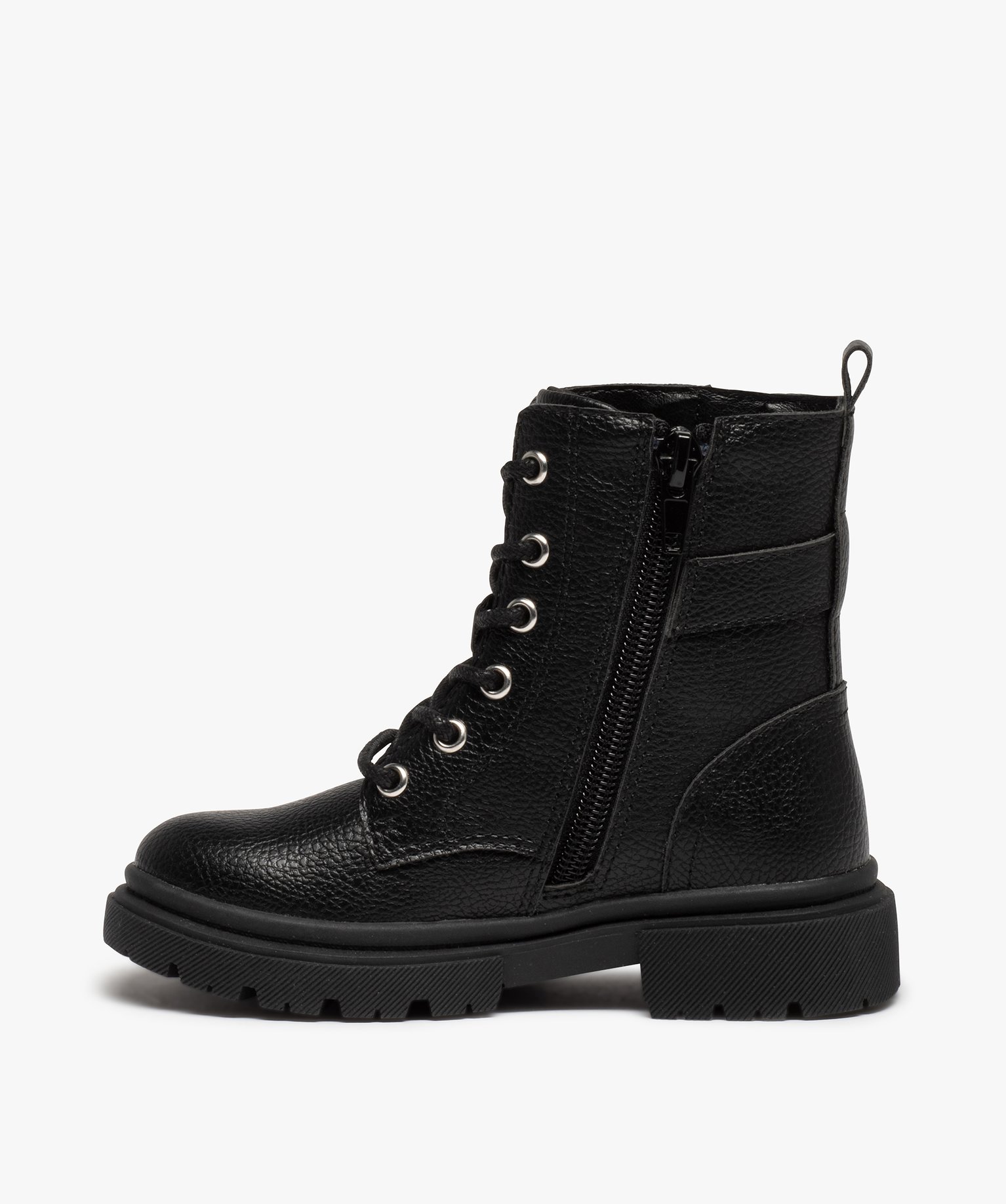 Boots fille unies style rangers à semelle crantée noir | GEMO