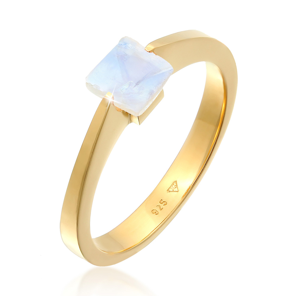Elli PREMIUM Elli PREMIUM Bague Femmes Bande Solitaire Quadrilatère avec Pierre de Lune en Arg Bague