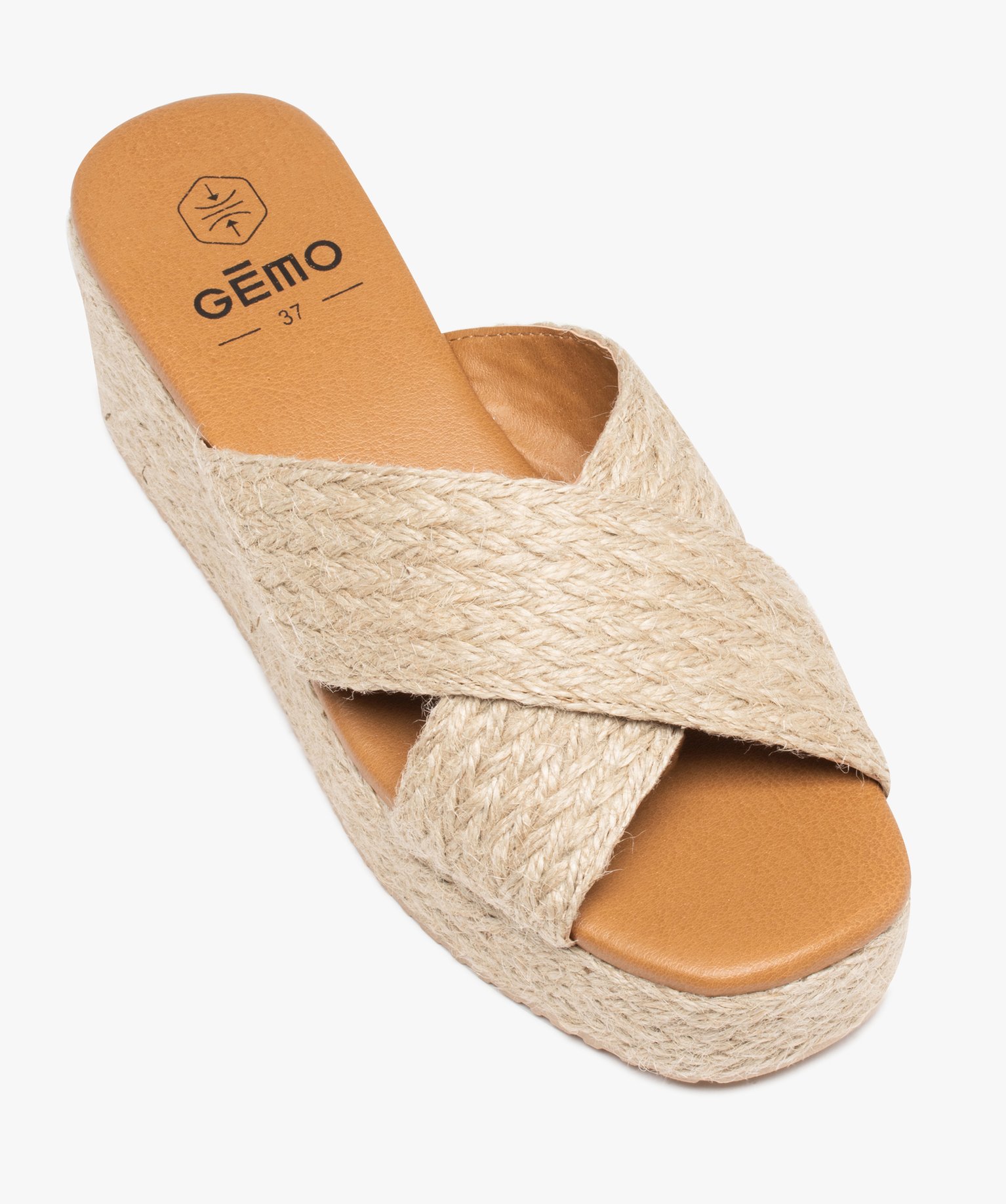 Mules femme plateforme à brides en corde tressée beige | GEMO