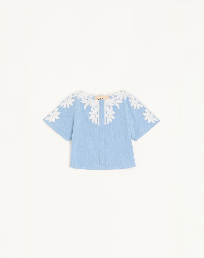 Camisa jeans bordada azul-clara