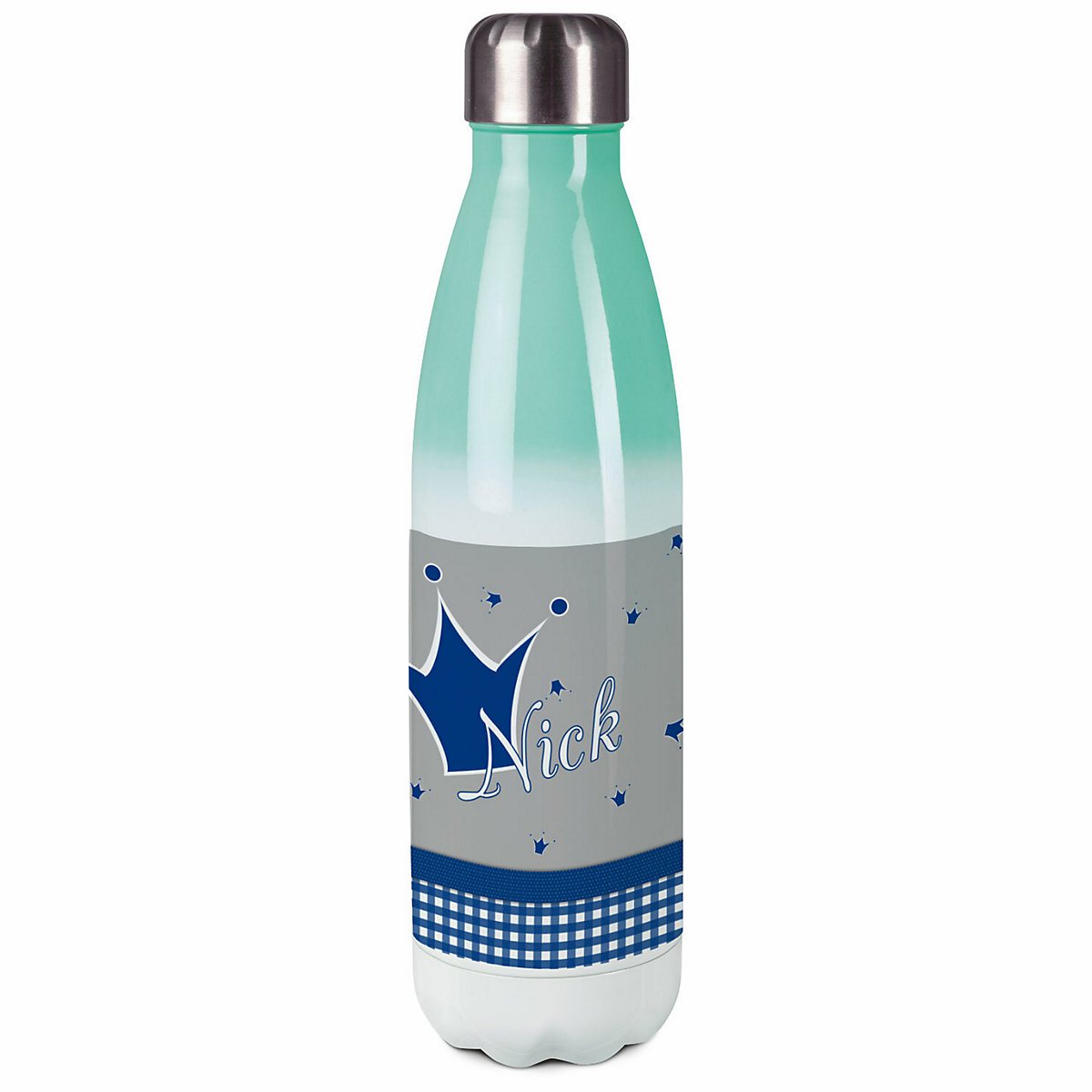 Edelstahl Kinder Thermoflasche / Trinkflasche bunt Krone Farbe blau grau Spülmaschinenfest, Auslaufsicher, Bruchfest, Doppelwandig, Für Heißgetränke geeignet, Mit Deckel, Isoliert