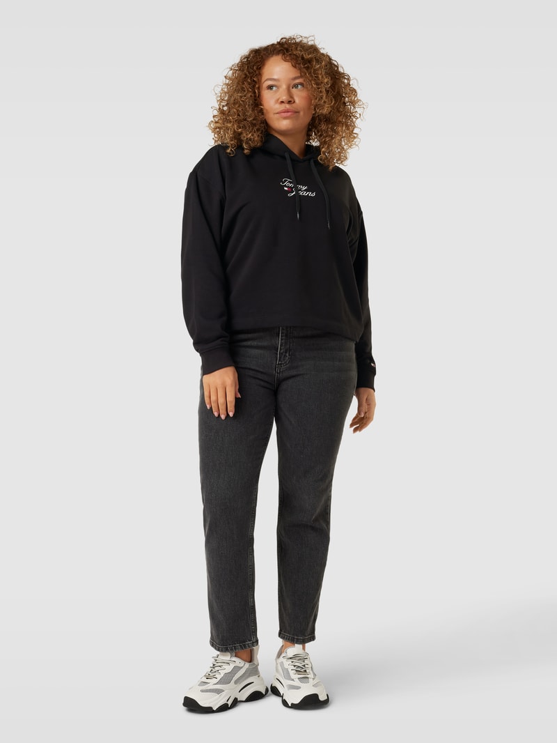 PLUS SIZE Hoodie mit Label-Stitching Modell 'ESSENTIAL' in schwarz