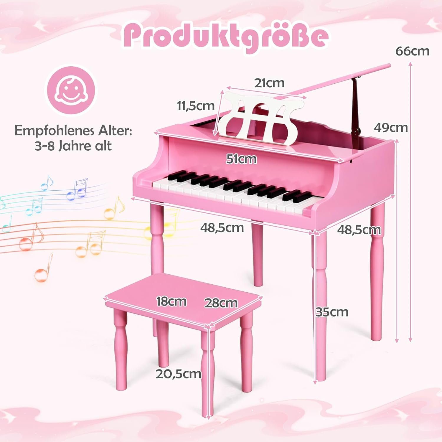 KOMFOTTEU Keyboard Kinderklavier, mit Hocker, für Kinder von 3-8 Jahren