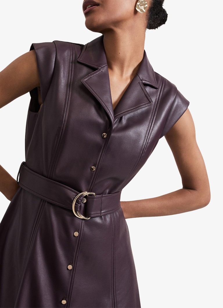 Rochie cămașă midi din piele ecologică Ellie de la Phase Eight, cu curea.