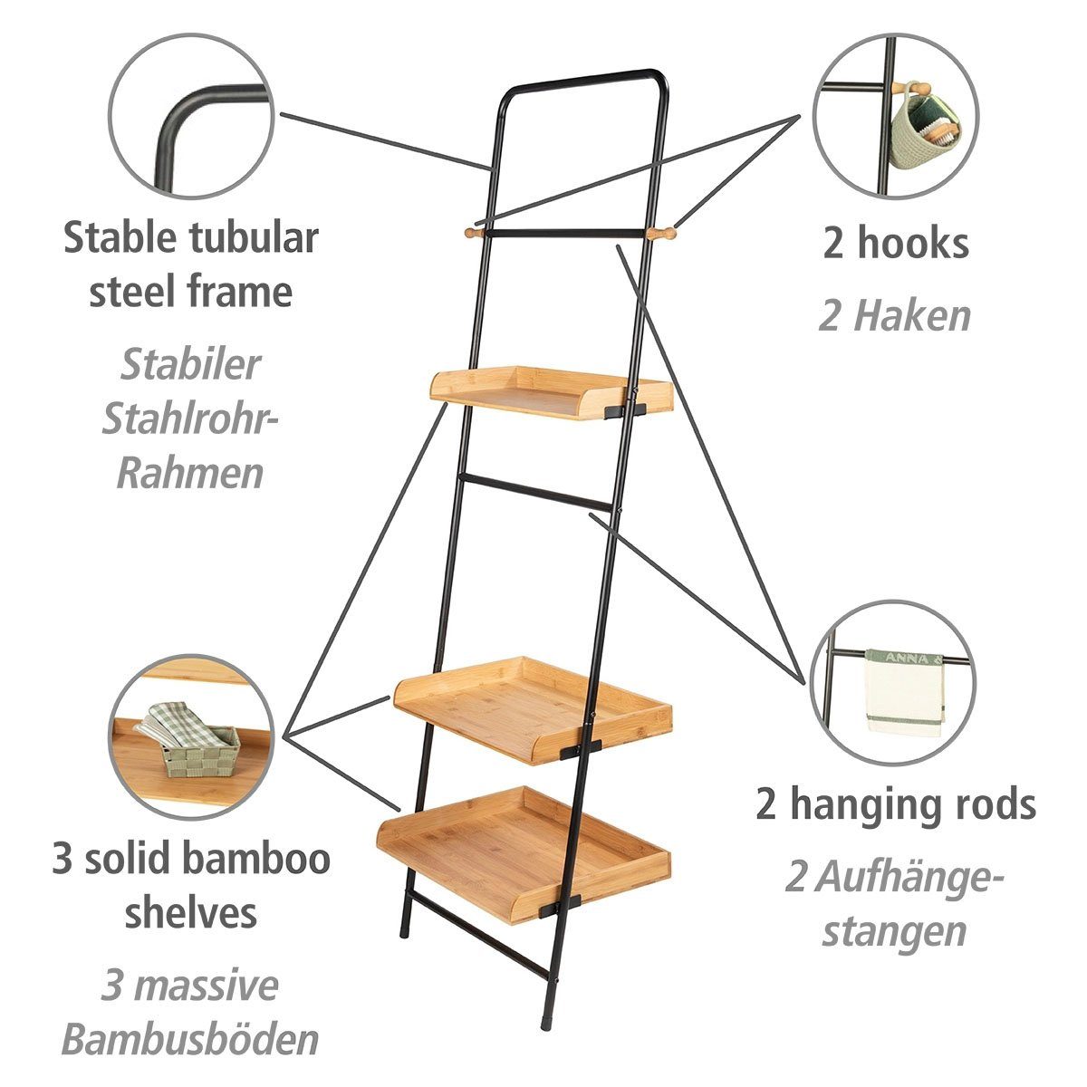 WENKO Leiterregal Loft, Badezimmerregal aus Bambus