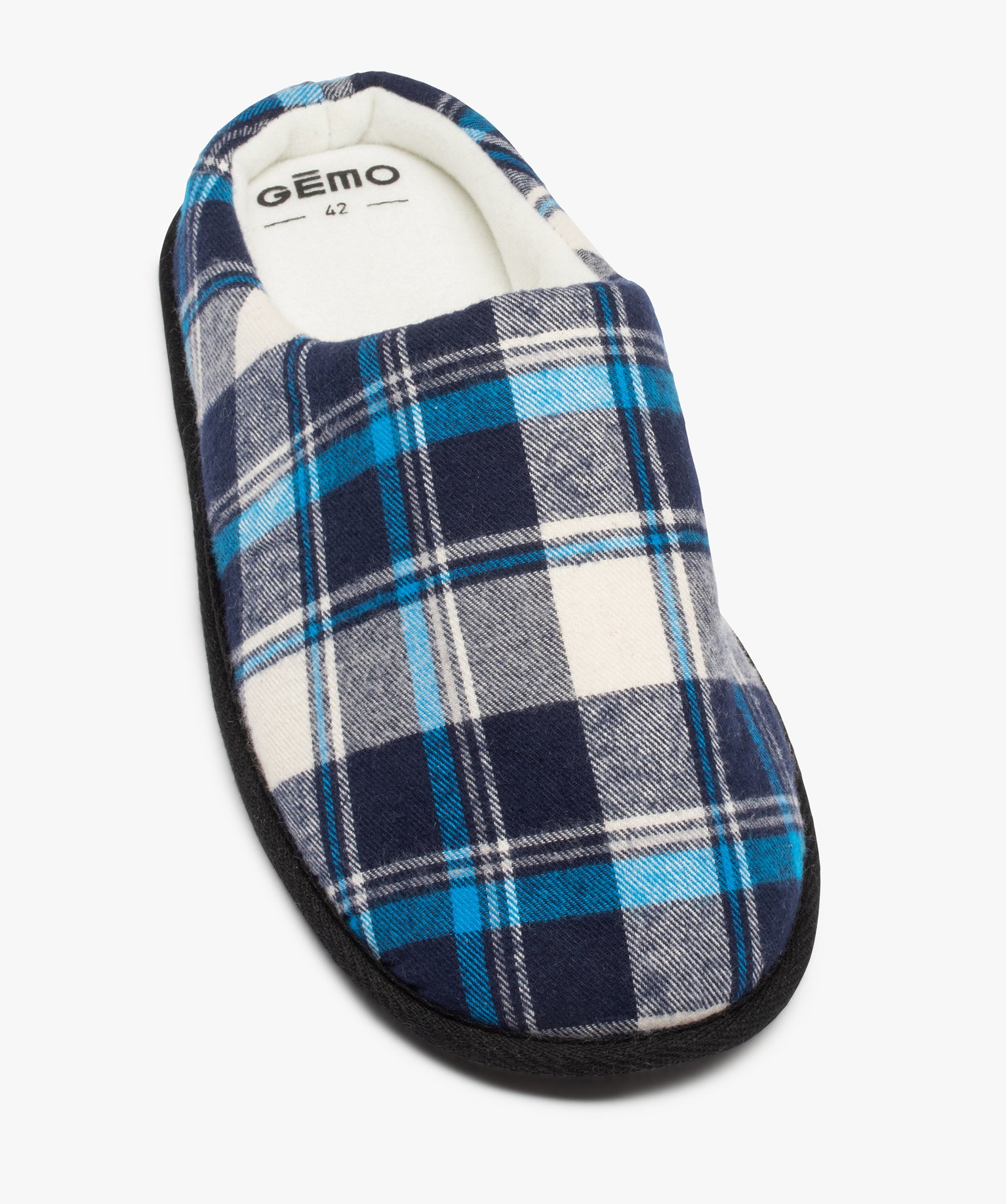 Chaussons homme mules plates à carreaux bleu | GEMO
