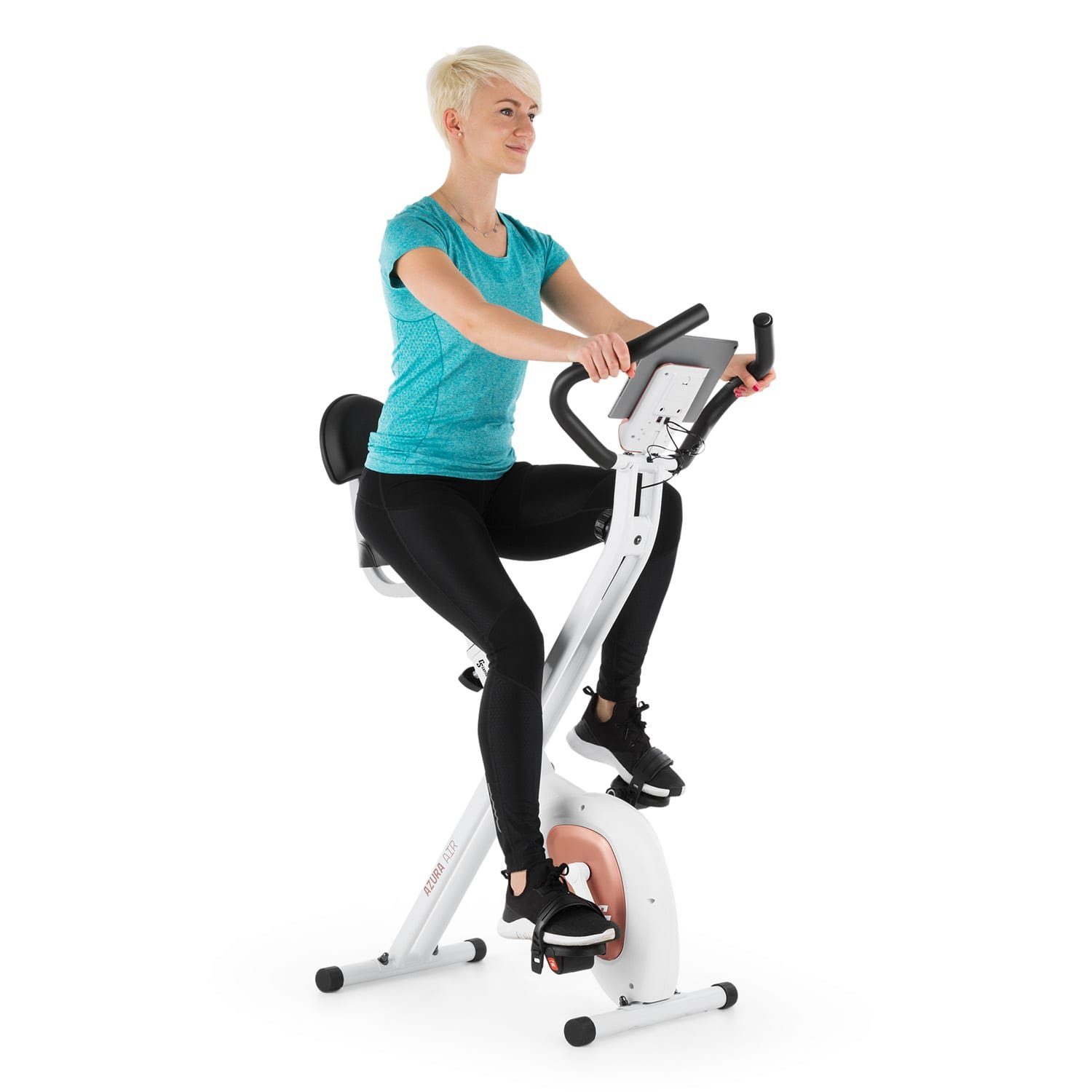 Capital Sports Fahrradtrainer Azura Air Heimtrainer X-Bike SilentBelt Magnetwiderstand faltbar (Tablet-Halterung;Pulsmesser im Haltegriff;Trainingscomputer mit LC-Display), Standfahrrad Heimtrainer Hometrainer Fahrrad klappbar Cardio Trainingsgerät A