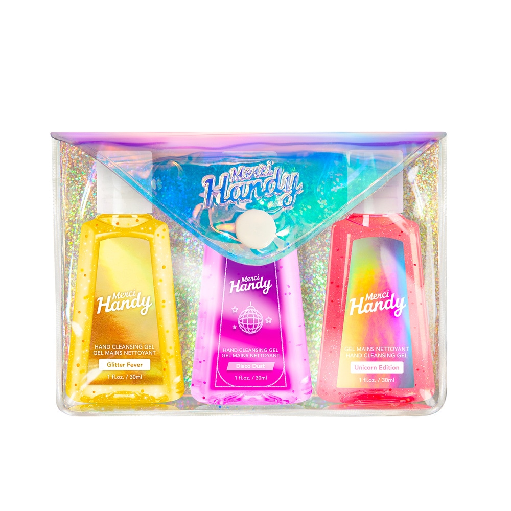 Merci Handy Kit Glitter Trio de gels nettoyant mains