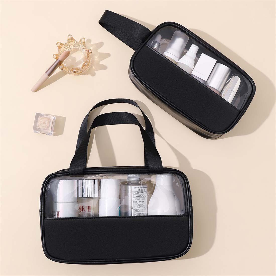 FIDDY Aufbewahrungstasche Transparente Kosmetik-Kulturtasche für Damen,Kulturbeutel (Aufbewahrungstasche und tragbarem Reisetaschen-Set mit großem Fassungsvermögen, 3-tlg)