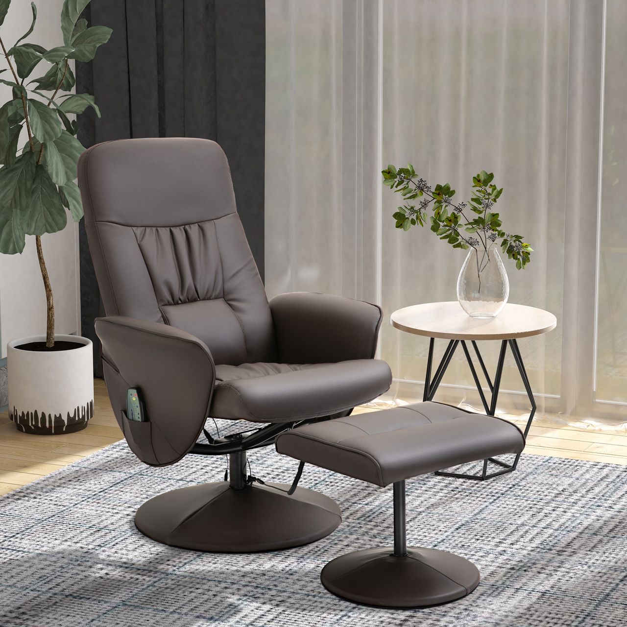 HOMCOM Relaxsessel mit Liegefunktion Massagesessel mit Fußhocker Braun
