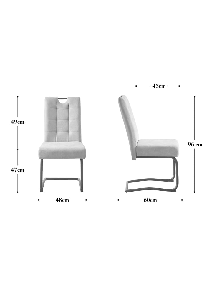 B&D Home 2er-Set: Esszimmerstuhl SOFIA in Grau - (B)48 x (H)96 x (T)60 cm günstig kaufen onesize