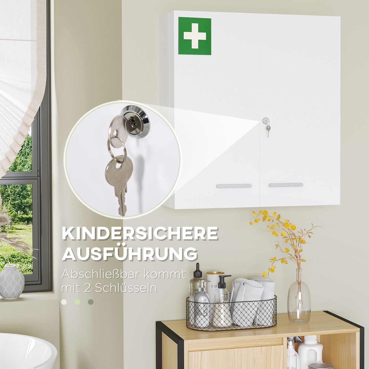 kleankin Medizinschrank, 2-türiger Apothekerschrank, Arzneischrank, Wandmontage