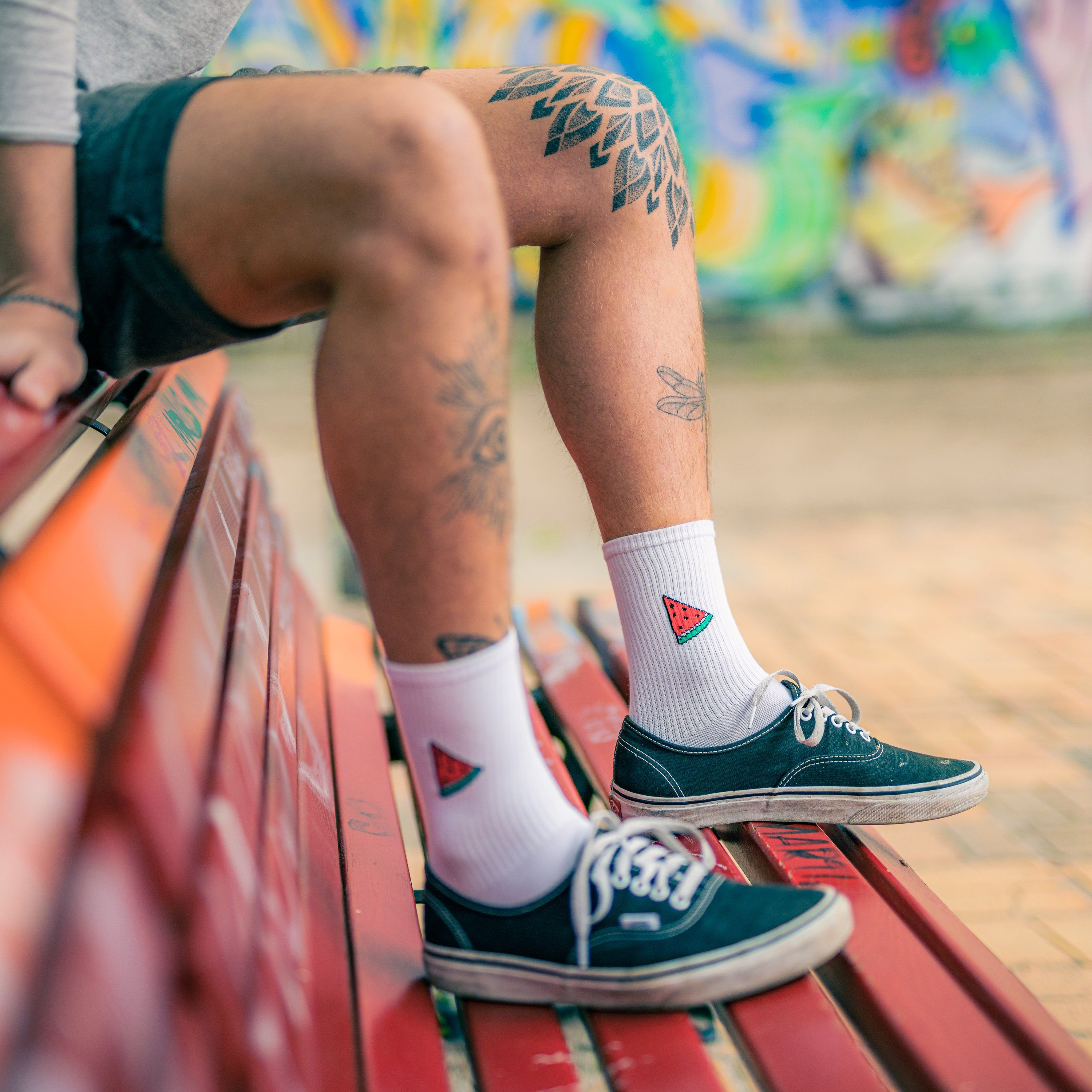 Made by Nami Socken Crew Socks Tennissocken weiß - Print - Baumwolle (3-Paar) 41-44, atmungsaktiv