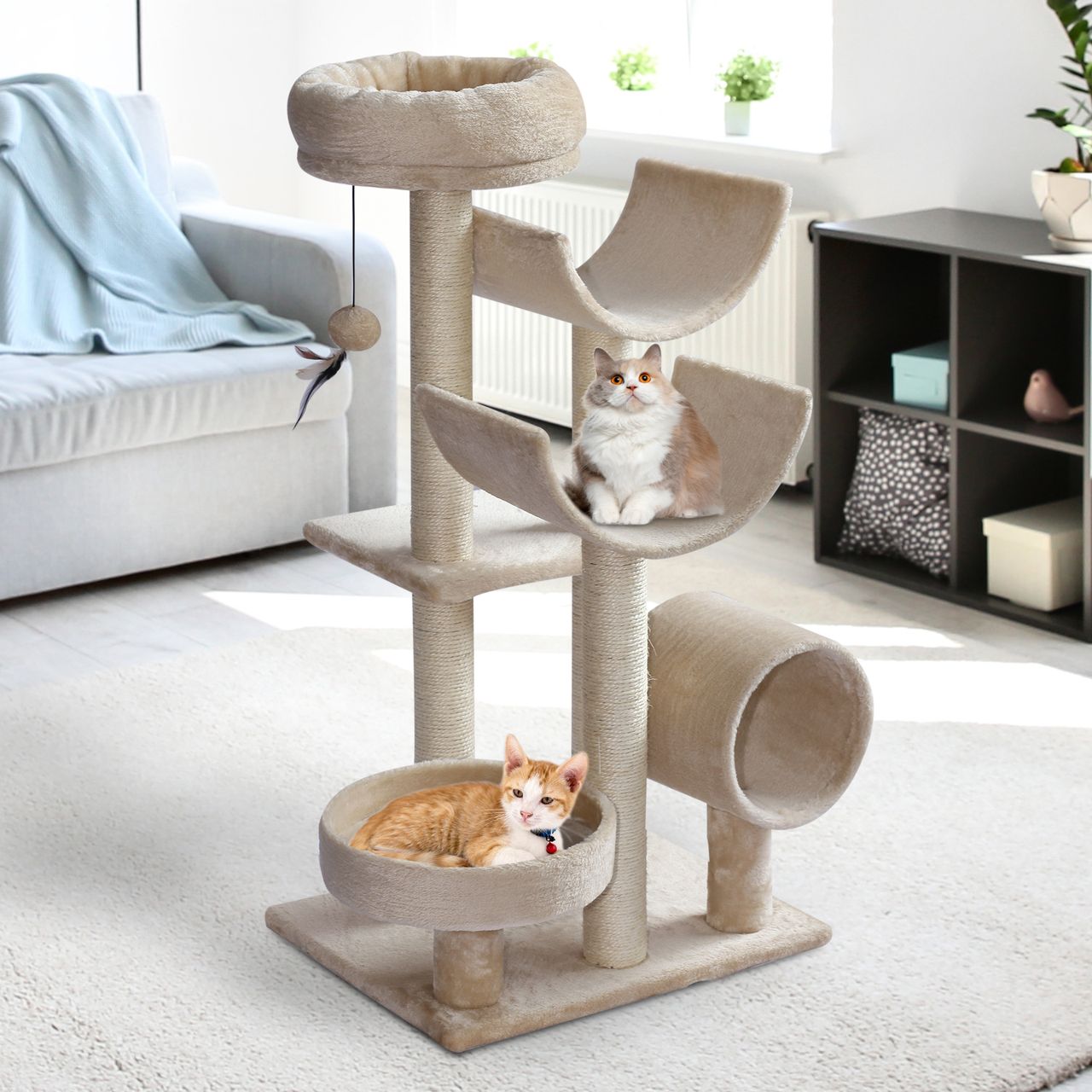 PawHut Katzenbaum Katzenkratzbaum Katzen Kletterbaum Kratzbaum Spielzeug Tunnel