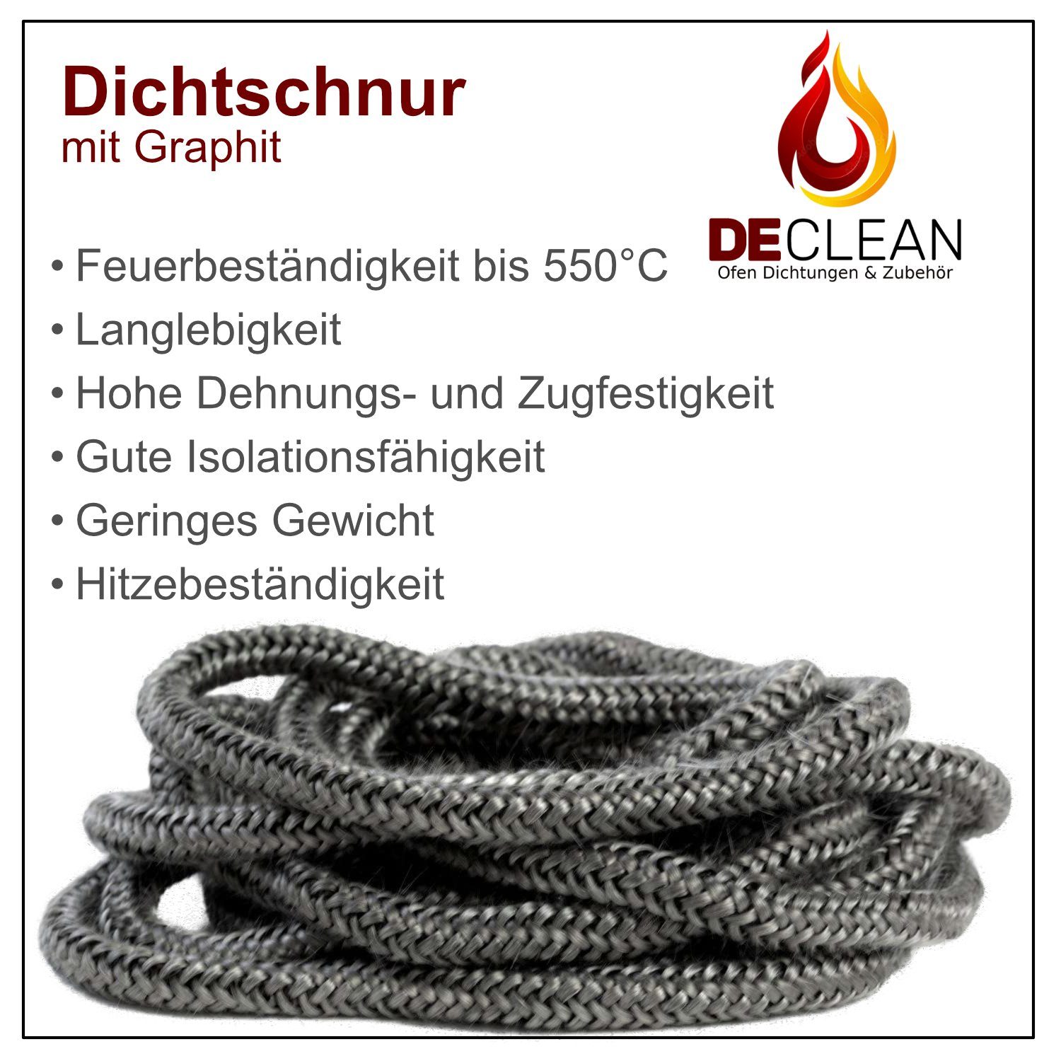 DeClean Türdichtband DeClean Dichtschnur für Kaminofen mit Kleber, Kamin Dichtband
